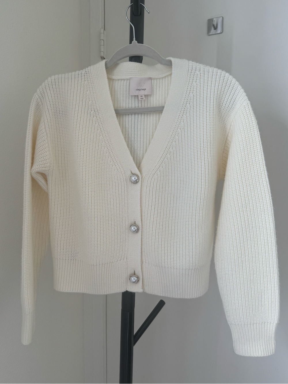 Cinq à Sept Palmer V-Neck Cardigan with Pearl Jeweled buttons XS